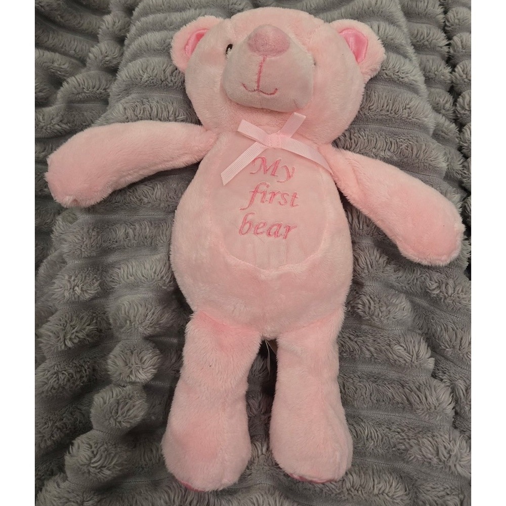 Kelly Toy My First Bear Plush Rattle 14" Pink Teddy Satin Feet Floppy